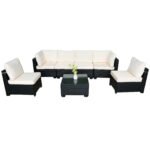 Hot Selling Seven-Piece Sofa Set Table With Sofa Chair Black PE Rattan Outdoor New Design Furniture 7-JH002 Box 3-1-2-3 With White Color Cushion - Image 6
