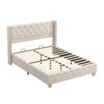 Upholstered Bed,King Size Bed-5ft 150x200cm ,With Slatted Frame And Headboard, Button Upholstery, Rivet Upholstery, Wooden Legs, Velvet, Grey - Image 10