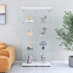 Wo-door Glass Display Cabinet 4 Shelves With Door, Floor Standing Curio Bookshelf For Living Room Bedroom Office, 64.7x31.7x14.3, White - Image 5