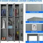 Metal Lockers For Employees With Lock,Metal Storage Locker With 9 Doors & 27 Hooks For School Office Gym Garage Bedroom,Assembly Required,9 Doors Light Grey - Image 2