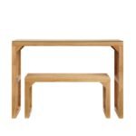 Dining Bench And Table, Pine Indoor Wood Bench For Entryway,Living Room,Kitchen And Bedroom Table And Bench Set  Nature, Long Bench  Table Tempered Glass Included - Image 3