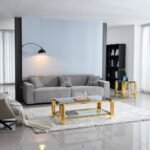 Modern Stainless Steel Coffee Table Set  Set Of 2, Double-Layer Clear Tempered Glass Table Top, Coffee Table  End Side Table 2-Pieces Sets For Living Room Home Office