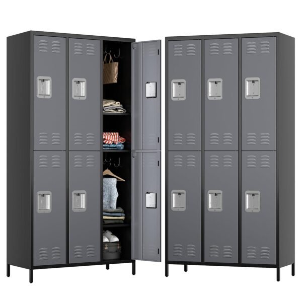 Metal Lockers For Employees,Locking Metal Storage Locker With 6 Doors &18 Hooks For School Office Gym Bedroom,Assembly Required,Black And Dark Grey