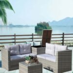 4Pc Patio Sectional Wicker Rattan Sofa Set W  Storage Box Grey - Image 2