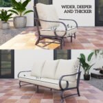 5 Piece Backyard Patio Furniture Set, Outdoor Furniture Set With 2 Rocking Chairs, 3-Seat Sofa, And 2 Ottomans, Beige - Image 3
