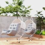 Outsunny Hanging Egg Chair Outdoor Indoor, Swing Hammock Chair With Stand, Cushions, Lumbar Pillow, Adjustable Height And Steel Frame For Garden Patio Lounge Porch, Light Grey - Image 3