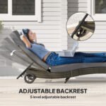 Patio Wicker Chaise Lounge Chair, Outdoor PE Rattan Sun Lounger With Adjustable Backrest And 2 Wheels, Gray - Image 2
