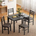 5-Piece Small Kitchen Table Set For 4, Farmhouse Dining Table Set With Upholstered Chairs And Rubber Wood Legs, Black - Image 3