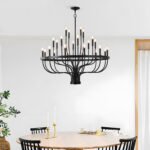 24-Light Black Chandelier Industrial Iron Candle Chandelier Modern Suspended Farmhouse Chandeliers Pendant Light Fixtures For Dining Room Bedroom Living Room Kitchen Island Foyer E12 Bulb - Image 5