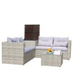 4 Piece Patio Sectional Wicker Rattan Outdoor Furniture Sofa Set With Storage Box Grey - Image 6
