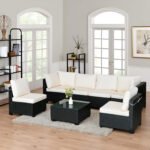 Hot Selling Seven-Piece Sofa Set Table With Sofa Chair Black PE Rattan Outdoor New Design Furniture 7-JH002 Box 3-1-2-3 With White Color Cushion - Image 4