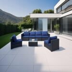 Seven-Piece Sofa Set Table With Sofa Chair Black PE Rattan Outdoor Furniture 7-JH001 Box 3-1-2-3 With Blue Color Cushion - Image 4