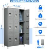 Metal Lockers For Employees With Lock,Metal Storage Locker With 9 Doors & 27 Hooks For School Office Gym Garage Bedroom,Assembly Required,9 Doors Light Grey - Image 7