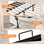 Upholstered Double Bed 150 X 200 Cm With LED Lighting, USB Type-C Charging Function, Storage Headboard, 5FT King Size Storage Bed Frame With Metal Slatted Frame, Linen, Beige No Mattress - Image 9