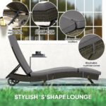 Patio Wicker Chaise Lounge Chair, Outdoor PE Rattan Sun Lounger With Adjustable Backrest And 2 Wheels, Gray - Image 4