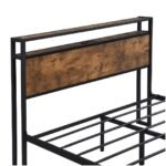 King Size Metal Platform Bed Frame With Wooden Headboard And Footboard With USB LINER - Image 6