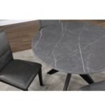 Amy - Round Faux-Marble Dining Table - Gray - Image 3