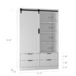 Tall Bedroom Armoire Wardrobe Closet Clothing Storage Cabinet With Hanging Rod Barn Door Drawers Open Shelves,White - Image 3