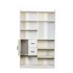 Bookshelf And Bookcase With Pegboard And Drawer, 9 Cubby Display Book Shelves, Modern Wide Wood Shelving Unit For Living Room, White - Image 9