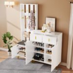 Wardrobe Set With Shoe Bench And Cushion, Wardrobe Front With Hooks, Shoe Cabinet With Drawers And Doors - Image 10