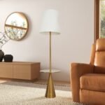 Celestial Modern Floor Lamp With Brass Accent Table With Large White Shade - Image 4