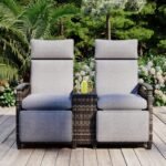Terrace Lounge Chair Double Sofa, Adjustable Backrest Willow Outdoor Leisure Chair Set, Equipped With Acacia Wood Armrests And Built-in Storage Table, Gray, Prohibited Platform Temu - Image 10