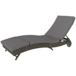 Patio Wicker Chaise Lounge Chair, Outdoor PE Rattan Sun Lounger With Adjustable Backrest And 2 Wheels, Gray