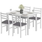5-Piece Small Kitchen Table Set For 4, Farmhouse Dining Table Set With Upholstered Chairs And Rubber Wood Legs, White