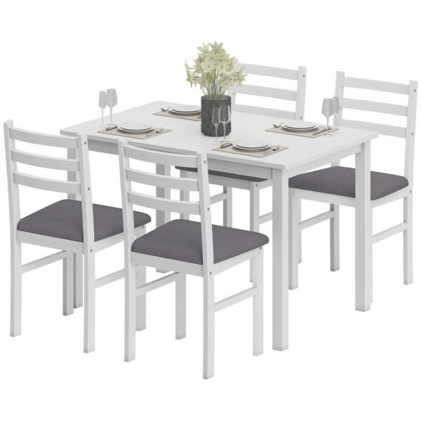 5-Piece Small Kitchen Table Set For 4, Farmhouse Dining Table Set With Upholstered Chairs And Rubber Wood Legs, White