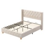 Upholstered Bed,King Size Bed-5ft 150x200cm ,With Slatted Frame And Headboard, Button Upholstery, Rivet Upholstery, Wooden Legs, Velvet, Grey - Image 8