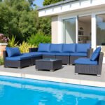 Seven-Piece Sofa Set Table With Sofa Chair Black PE Rattan Outdoor Furniture 7-JH001 Box 3-1-2-3 With Blue Color Cushion - Image 8