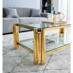 Modern Stainless Steel Coffee Table Set  Set Of 2, Double-Layer Clear Tempered Glass Table Top, Coffee Table  End Side Table 2-Pieces Sets For Living Room Home Office - Image 10