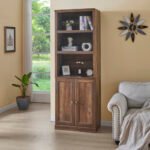 1 Door Bookshelf With USB Port And 3 Open Bookshelf Bookshelves Side Cabinet Storage Shelves, Rustic Brown - Image 6
