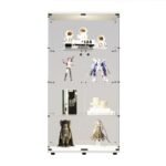 Two-door LED Lights Glass Display Cabinet 4 Shelves With Door, Floor Standing Curio Bookshelf For Living Room Bedroom Office, 64.7x31.7x14.3, White - Image 9