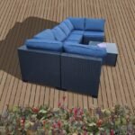 Seven-Piece Sofa Set Table With Sofa Chair Black PE Rattan Outdoor Furniture 7-JH001 Box 3-1-2-3 With Blue Color Cushion - Image 5