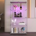 Two-door LED Lights Glass Display Cabinet 4 Shelves With Door, Floor Standing Curio Bookshelf For Living Room Bedroom Office, 64.7x31.7x14.3, White - Image 10