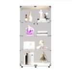 Two-door LED Lights Glass Display Cabinet 4 Shelves With Door, Floor Standing Curio Bookshelf For Living Room Bedroom Office, 64.7x31.7x14.3, White - Image 2