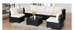 Hot Selling Seven-Piece Sofa Set Table With Sofa Chair Black PE Rattan Outdoor New Design Furniture 7-JH002 Box 3-1-2-3 With White Color Cushion - Image 5