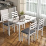 5-Piece Small Kitchen Table Set For 4, Farmhouse Dining Table Set With Upholstered Chairs And Rubber Wood Legs, White - Image 5