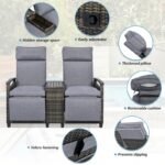 Terrace Lounge Chair Double Sofa, Adjustable Backrest Willow Outdoor Leisure Chair Set, Equipped With Acacia Wood Armrests And Built-in Storage Table, Gray, Prohibited Platform Temu - Image 6