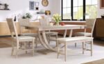 TOPMAX 6-Piece Wood Half Round Dining Table Set With Long Bench & 4 Chairs - Image 6
