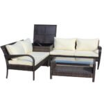 4 Piece Patio Sectional Wicker Rattan Outdoor Furniture Sofa Set With Storage Box Brown - Image 9