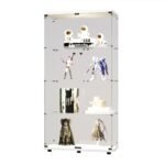 Two-door LED Lights Glass Display Cabinet 4 Shelves With Door, Floor Standing Curio Bookshelf For Living Room Bedroom Office, 64.7x31.7x14.3, White - Image 8