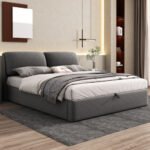 Upholstered Bed,King Size Bed-5ftm  150x200cm, Hydraulic Bed, Three Drawers, Bed Box For Storage, Slatted Frame With Headboard, Without Mattress, Velvet, Grey - Image 10
