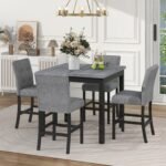TOPMAX 5-Piece Counter Height Dining Set, Wood Table  Chairs Stools W Footrest