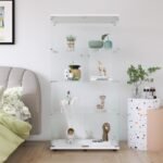Wo-door Glass Display Cabinet 4 Shelves With Door, Floor Standing Curio Bookshelf For Living Room Bedroom Office, 64.7x31.7x14.3, White - Image 7
