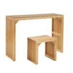 Pine Dining Bench And Table, Indoor Wood Bench For Entryway,Living Room,Kitchen And Bedroom Table And Bench Set  Nature, Bench  Table Small Tempered Glass Included - Image 8