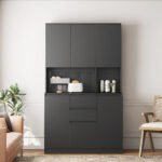 Freestanding Kitchen Pantry Cabinet Cupboard With 6 Doors,3 Shelves And 2 Drawer,Versatile Wardrobe & Kitchen Cabinet,Craft Storage Cabinet,Laundry Room Storage For Kitchen Black - Image 2