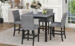TOPMAX 5-Piece Counter Height Dining Set, Wood Table  Chairs Stools W Footrest - Image 2