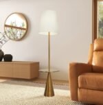 Celestial Modern Floor Lamp With Brass Accent Table With Large White Shade